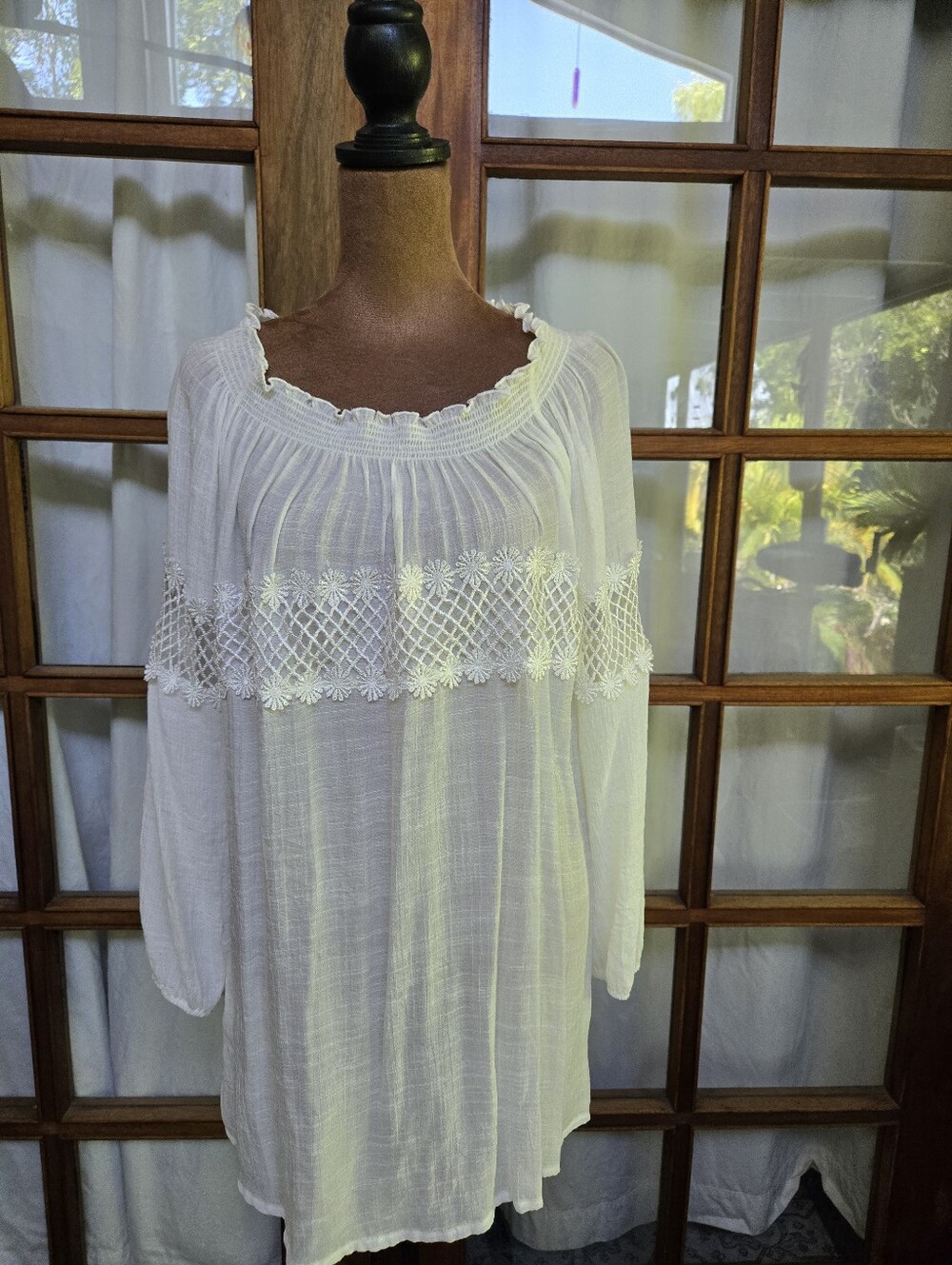 White Embroidered Boho Peasant Top - Women's White Blouse